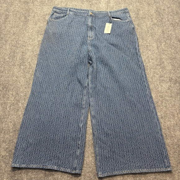 Cider Jeans Womens 3XL Blue Oversized Retro Wide Leg High Waisted Textured NWT - Picture 1 of 12